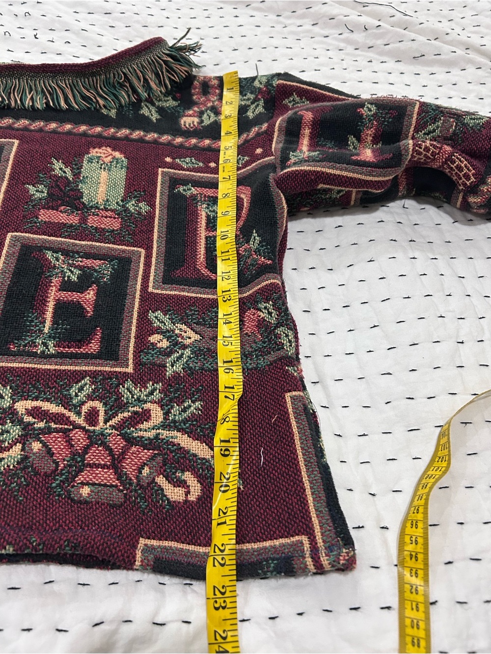 Fringed Tapestry Upcycled Sweater - Burgundy Floral - Picture 11 of 16